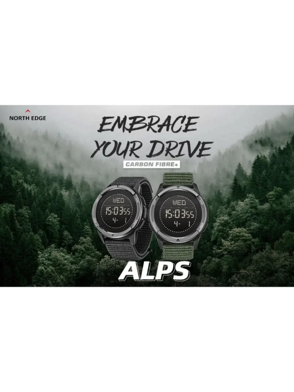 Men's Outdoor Digital Compass Watch with Pedometer, 50M Water Resistant, Carbon